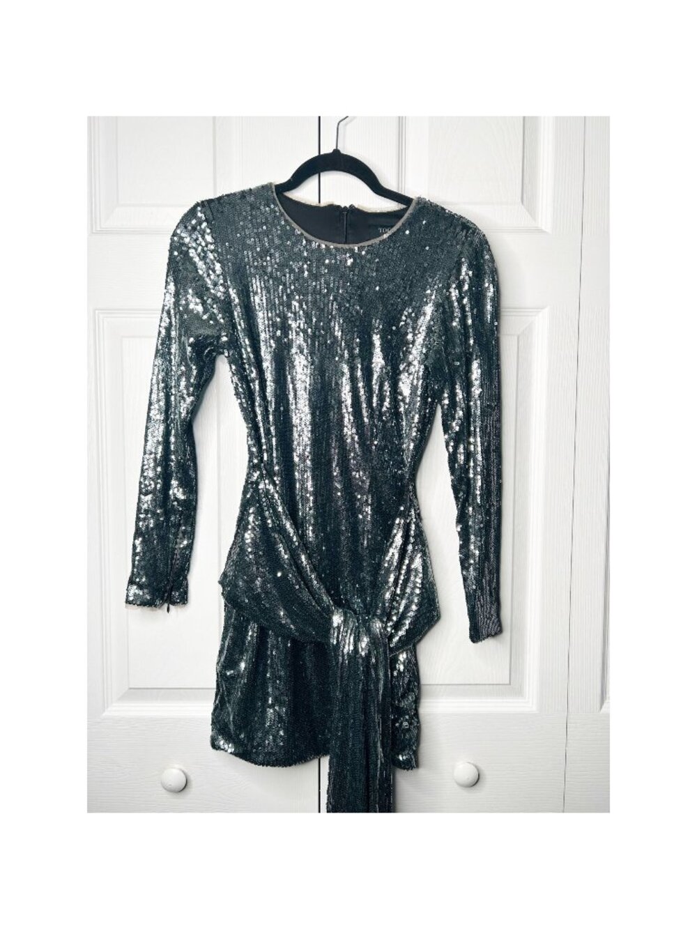 Toccin Gunmetal Silver Front Tie Long Sleeve Sequin Mini Dress Women's Size 0